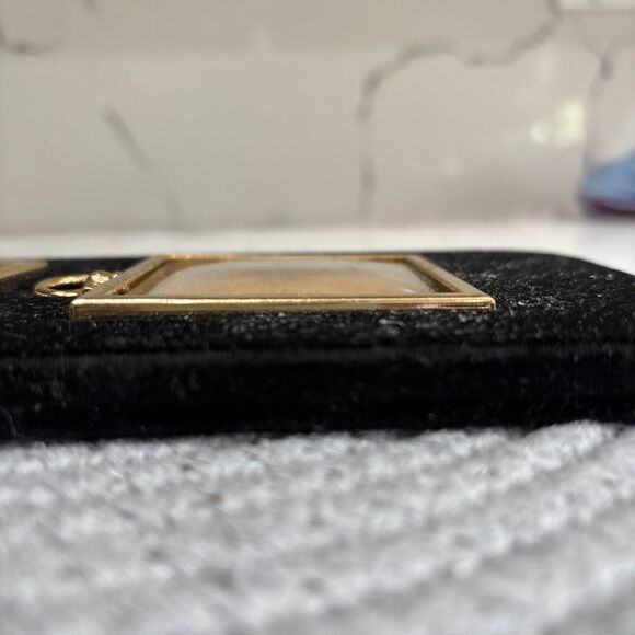 Antique Art Deco Black Velvet And Brass Convex Picture Frame 3 Picture Hang Only - Picture 7 of 10